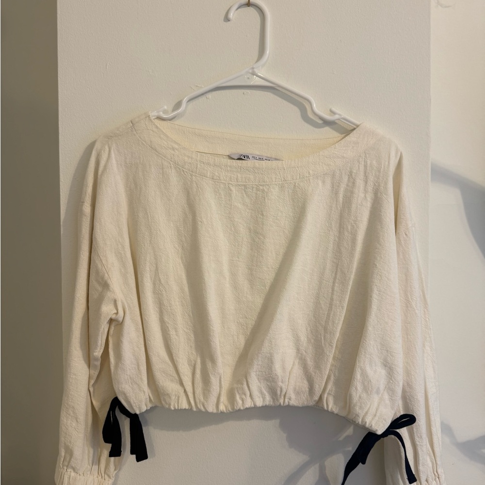 Elegant Cream Women's Linen Top with Black Bows